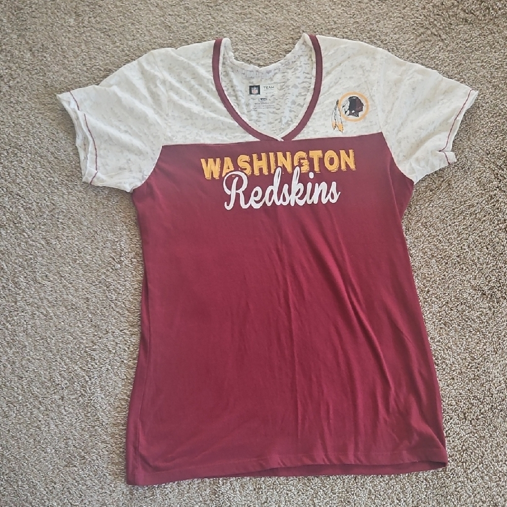 NFL Women's Maroon and White V-Neck Tee